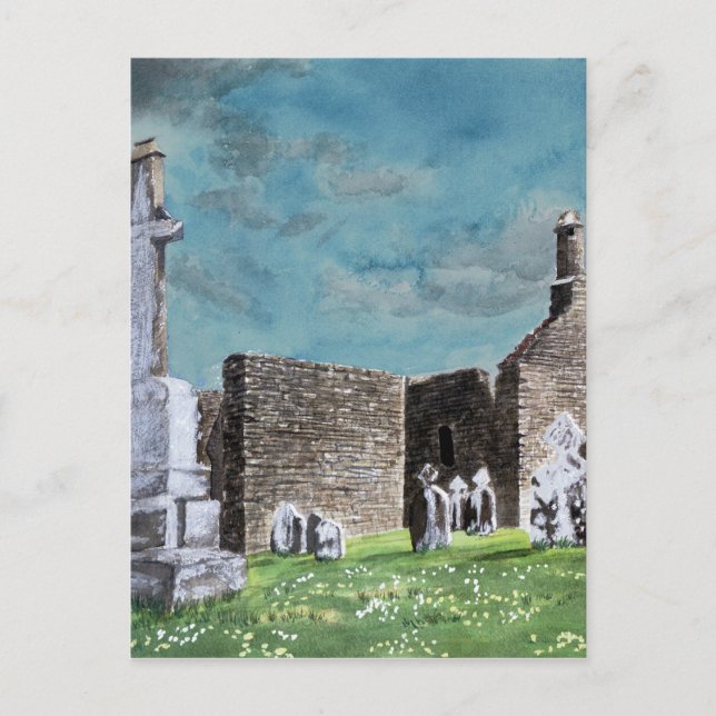Postal Escena histórica del cementerio celta Clonmacnoise (Anverso)