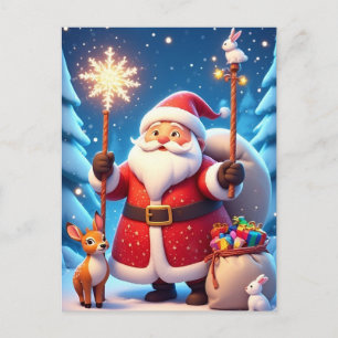 Postal Escena mágica de Navidad resplandeciente ❄️ Santa 