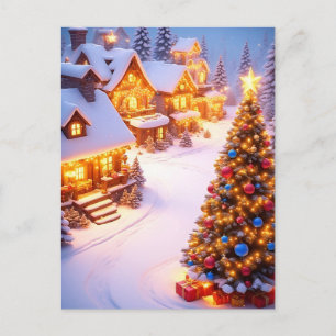 Postal 🎄 Escena Mágica de Pueblo Nevado ❄️Navidad Festiv