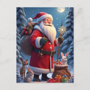 Postal Escena navideña de Papá Noel sosteniendo copo de n