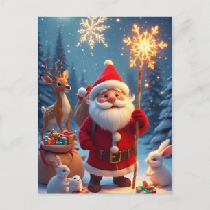 Postal Escena navideña de Papá Noel sosteniendo copo de n