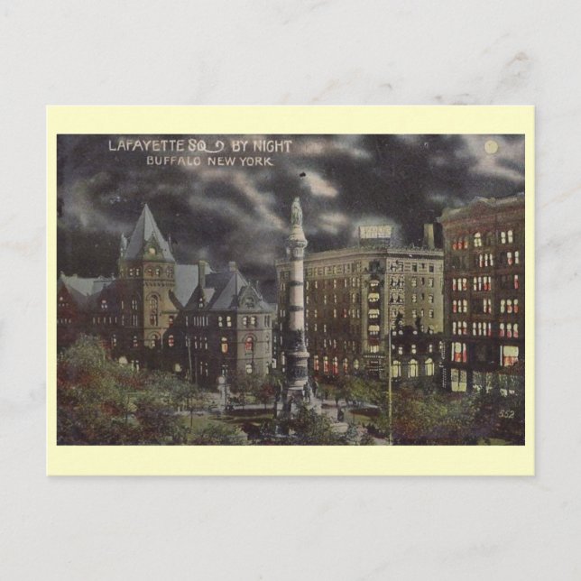 Postal Escena nocturna, búfalo, New York Vintage (Anverso)