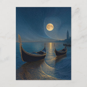Postal Escena nocturna de góndolas venecianas bajo luna l