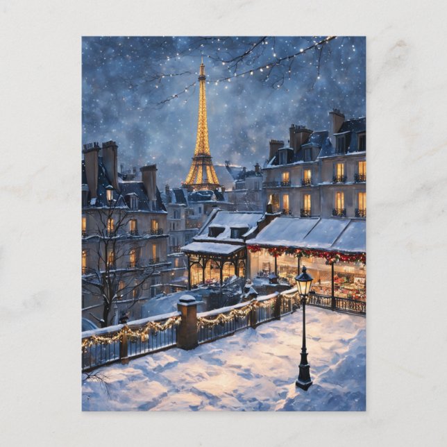 Postal Escena nocturna de invierno en la Torre Eiffel (Anverso)