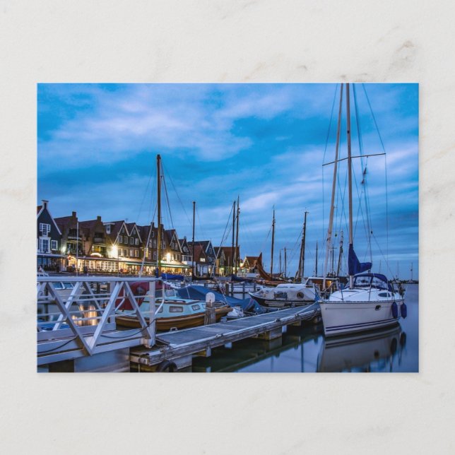 Postal Escena nocturna de la ciudad pesquera tradicional (Anverso)