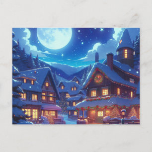 Postal Escena Nocturna Nocturna De Invierno De Estilo Ani
