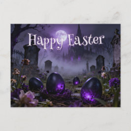 Postal Escena oscura de Pascua gótica con huevos brillant