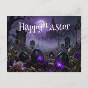 Postal Escena oscura de Pascua gótica con huevos brillant