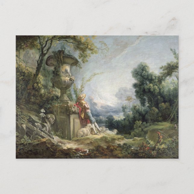Postal Escena pastoral, o pastor joven en un paisaje (Anverso)