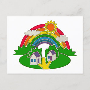 Postal Escena rural personalizado con arcoiris y casa de