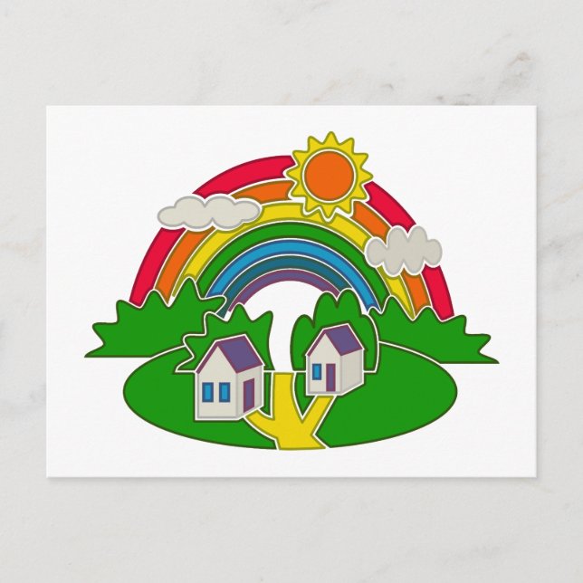 Postal Escena rural personalizado con arcoiris y casa de  (Anverso)