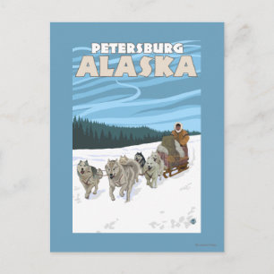 Postal Escena Sledding del perro - Petersburgo, Alaska
