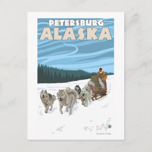 Postal Escena Sledding del perro - Petersburgo, Alaska