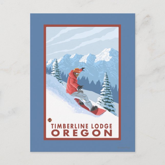 Postal Escena Snowboarder - Timberline Lodge, Oregón (Anverso)
