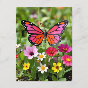 Postal Escena vibrante del jardín de la mariposa monarca