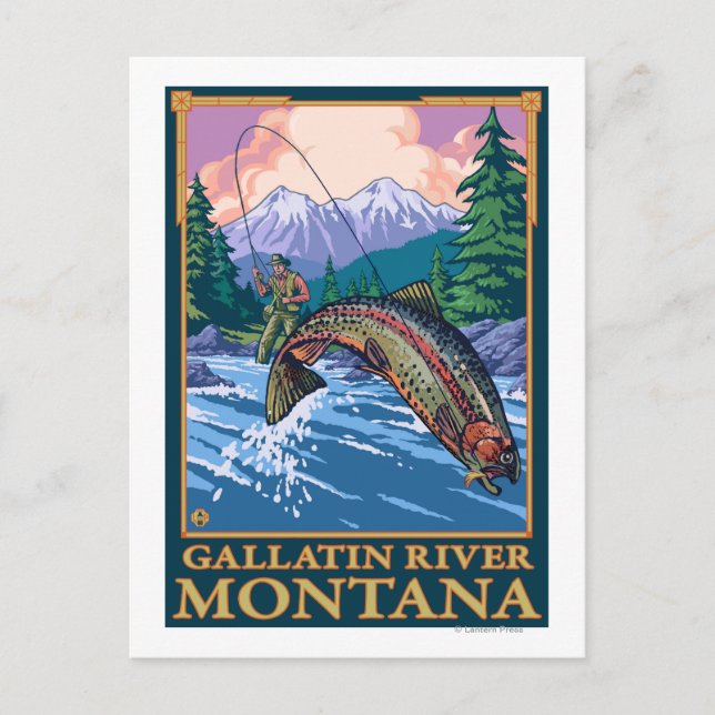 Postal Escenario de pesca de mosca - Río Gallatin, Montan (Anverso)