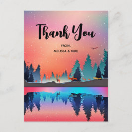 Postal Escenario lago invernal con ciervo gracias