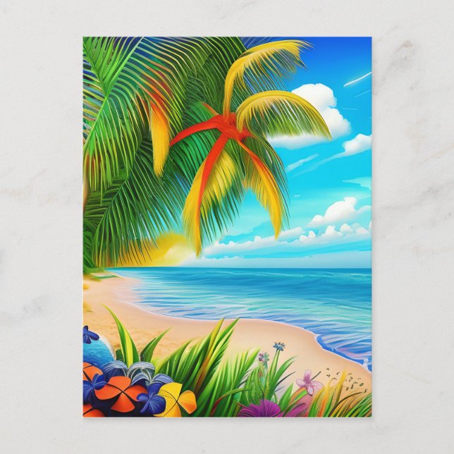 Postal Escenario Tropical Beach Palm Tree (Anverso)
