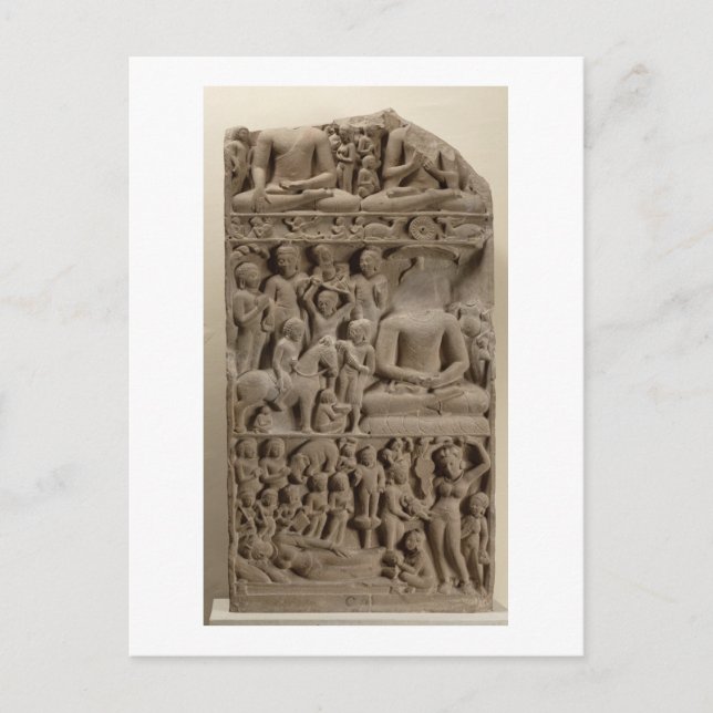 Postal Escenas de la vida de Buda, Sarnath, Uttar Pradesh (Anverso)