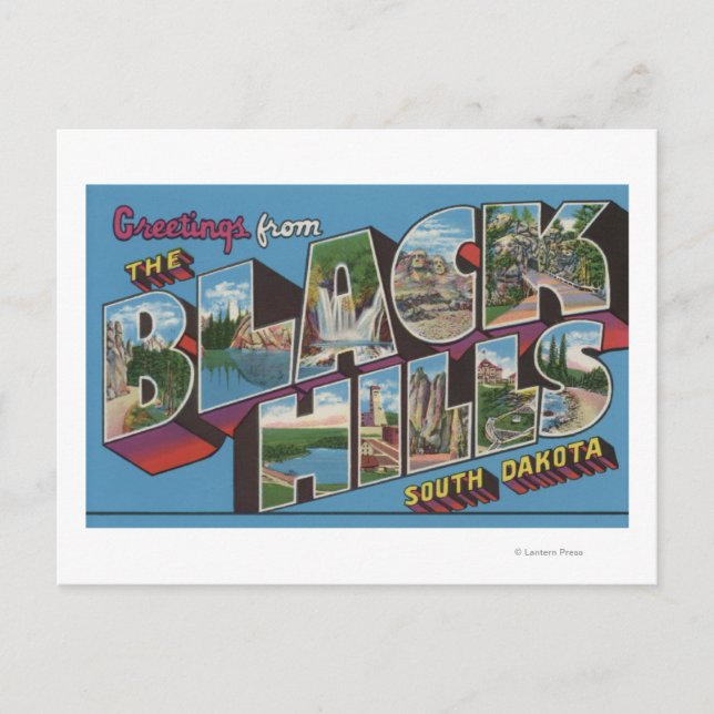 Postal Escenas de letras grandes - Colinas negras, SD (Anverso)