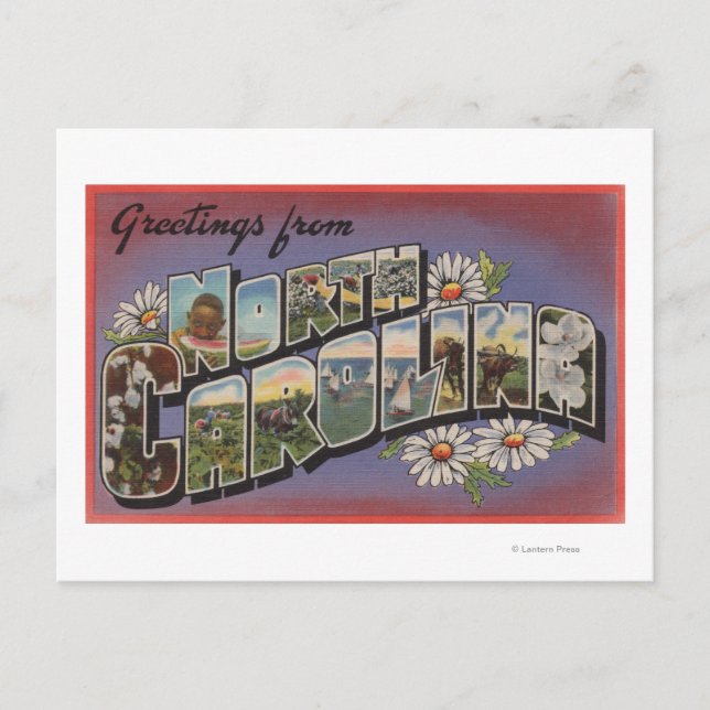 Postal Escenas de letras grandes de Carolina del Norte (Anverso)