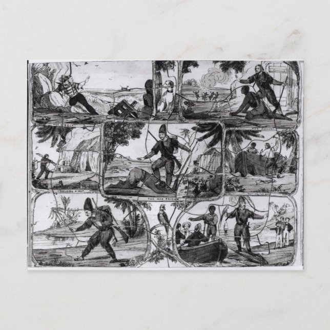 Postal Escenas de 'Robinson Crusoe' por Daniel Defoe (Anverso)