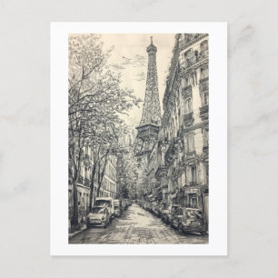 Postal Escenas parisinas dibujadas a mano