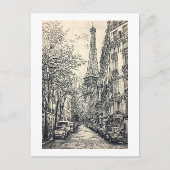 Postal Escenas parisinas dibujadas a mano (Anverso)
