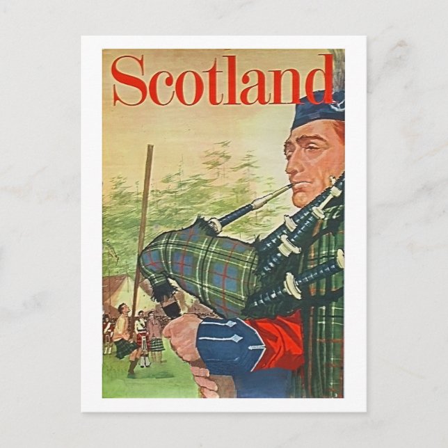 Postal Escocia, gaitero tradicional, música folclórica vi (Anverso)