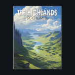 Postal Escocia Highlands Escocia Viaje de arte<br><div class="desc">Las tierras altas escocesas en un estilo de arte vector. Las Tierras Altas de Escocia son una región montañosa que abarca el noroeste de Escocia.</div>