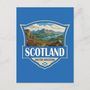 Postal Escocia Reino Unido Ilustración Insignia Retro