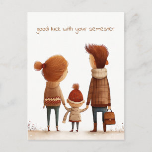 Postal Escolar con la mano de su madre y su padre