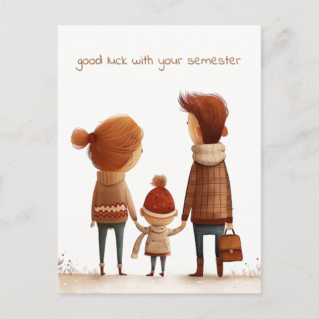 Postal Escolar con la mano de su madre y su padre (Anverso)