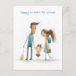 Postal Escolar con su madre y su padre