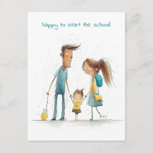 Postal Escolar con su madre y su padre