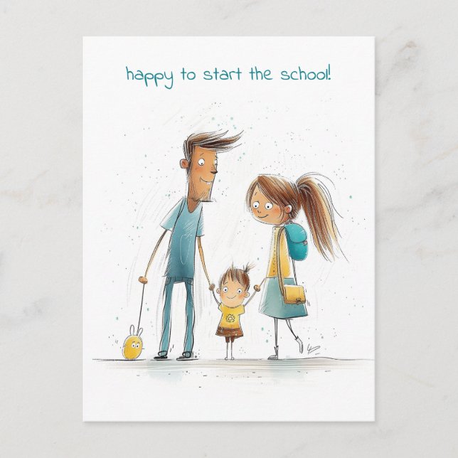 Postal Escolar con su madre y su padre (Anverso)