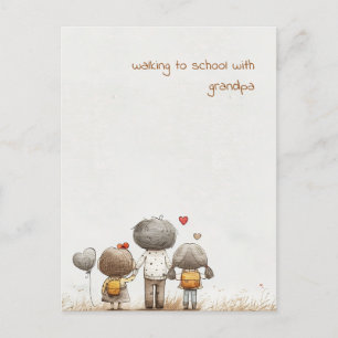 Postal Escolar niños con abuelo