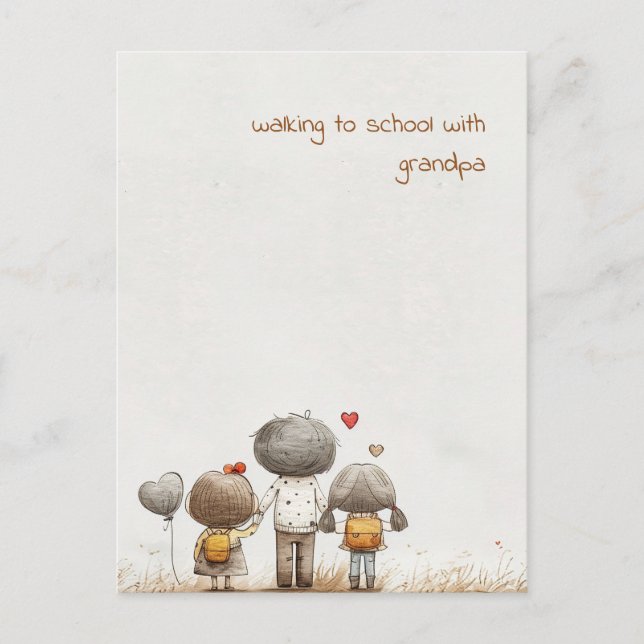 Postal Escolar niños con abuelo (Anverso)