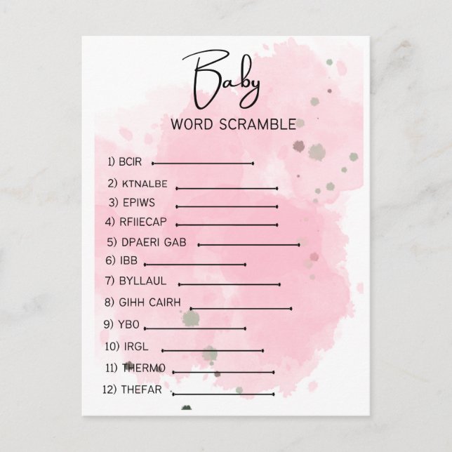 Postal Escramble de Baby Shower Word (Anverso)