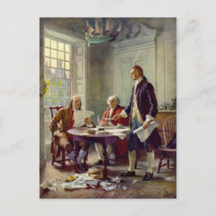 Postal Escribiendo la Declaración de Independencia 1776