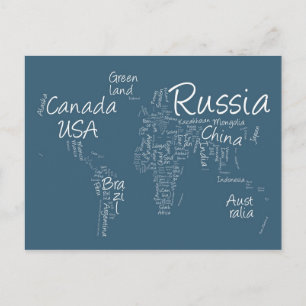 Postal Escribiendo mapa de texto del mapa mundial