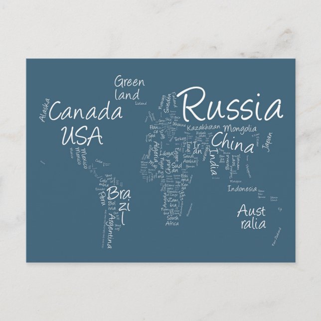 Postal Escribiendo mapa de texto del mapa mundial (Anverso)