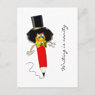 Postal Escribir es sano, gracioso payaso con lápiz