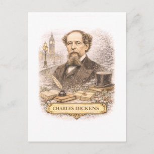 Postal Escritor Charles Dickens al estilo antiguo