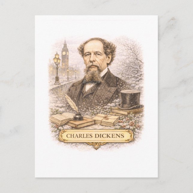 Postal Escritor Charles Dickens al estilo antiguo (Anverso)