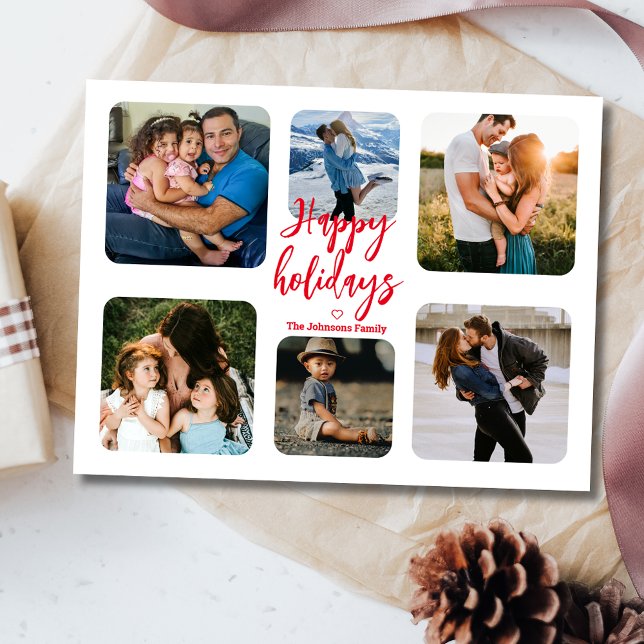 Postal escritura a mano roja 6 collages de fotos vacacion (Subido por el creador)