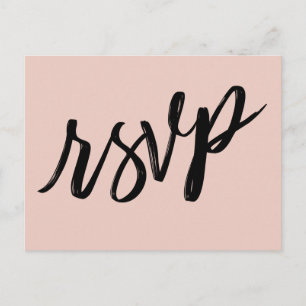 Postal Escritura a mano simple RSVP rosa Rubor simple