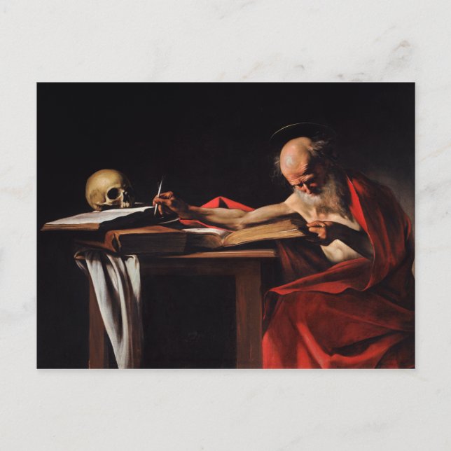 Postal Escritura de Saint Jerome (por Caravaggio) (Anverso)