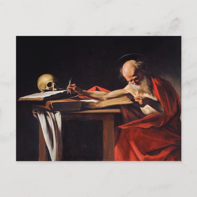 Postal Escritura de Saint Jerome por Michelangelo Caravag (Anverso)