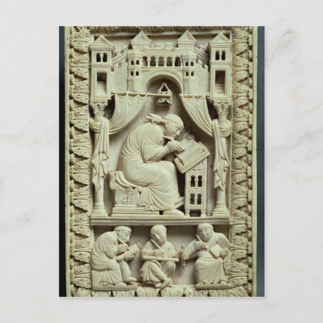 Postal Escritura de San Gregorio con escribas debajo (Anverso)